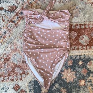 Polka Dot Strapless One Piece Swimsuit Size Small